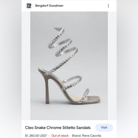 RENÉ CAOVILLA Cleo Snake Chrome Stiletto
Crystal Gladiator Sandals Size: 41 - Picture 7 of 7